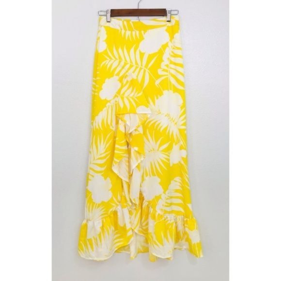 LUXXEL Tropical Floral Waterfall Ruffle High Slit Maxi Skirt - Latin Style, S - Picture 3 of 6